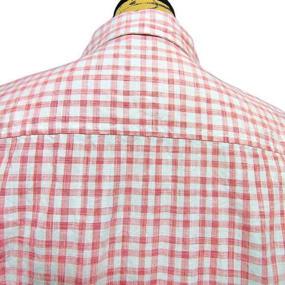 Joseph Abboud Plaid Button-Up Shirt Red White Gingham Contrast Cuff Men’s Size L - Picture 5 of 6